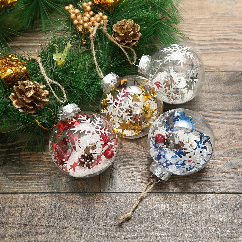 

10Pcs Ornament Christmas Decorations for Home Transparent Plastic Balls 2021 Christmas Tree Decorations Snowflakes Balls 8Cm Eco