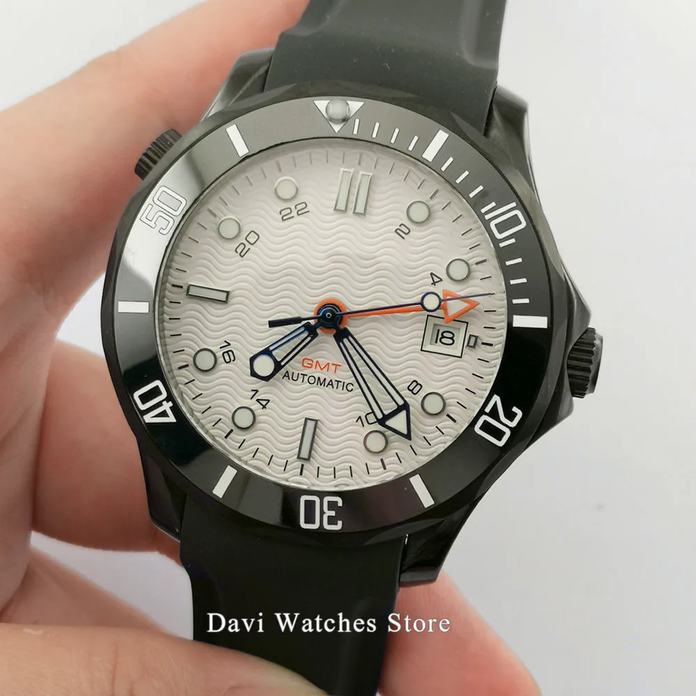 Сапфир Стекло 41 мм часы с белым циферблатом черный PVD чехол автоматические Для