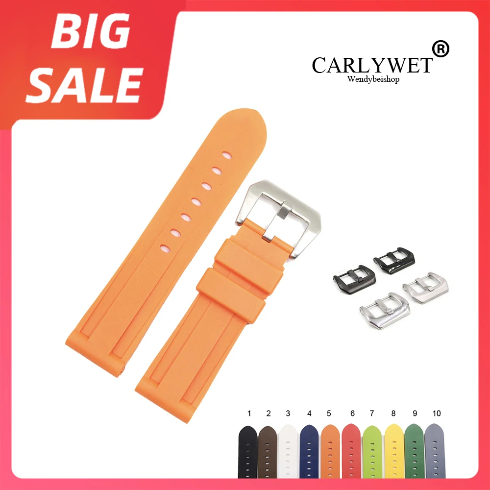 

CARLYWET 22 24mm TOP Quality Brown Grey Waterproof Silicone Rubber Replacement Watch Band Loops Strap For Panerai Luminor