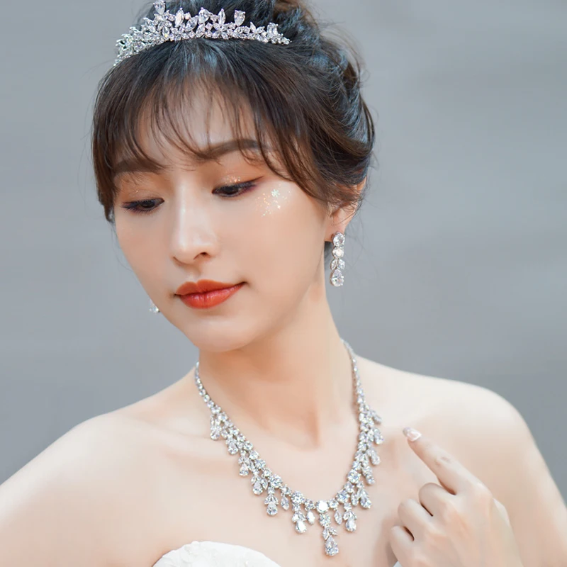 BeaQueen изысканные зеленые серьги в форме капли воды ожерелье кубический цирконий