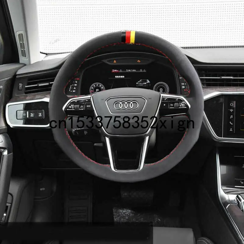 

DIY Hand stitch custom made Black Suede Leather steering wheel cover For Audi A6/A7/S7 car accessories car wheel cover