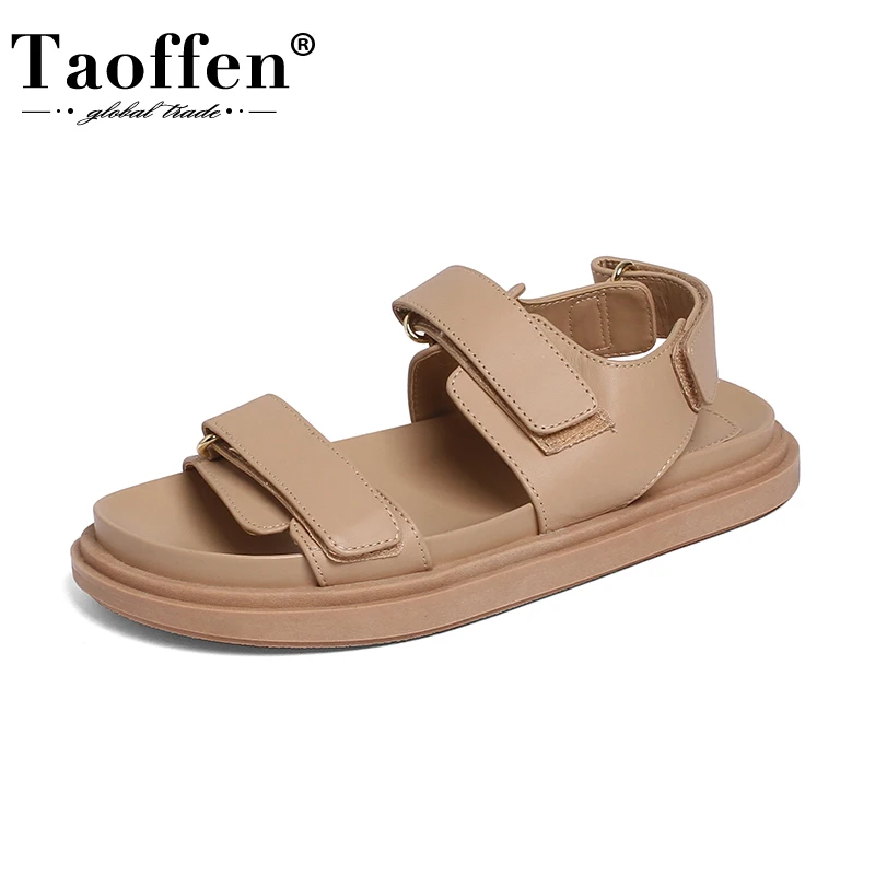 

TAOFFEN Summer Fashion Real Leather Women Sandals Platform Shoes For Women Brief Casual Outdoor Footwear Size 34-40