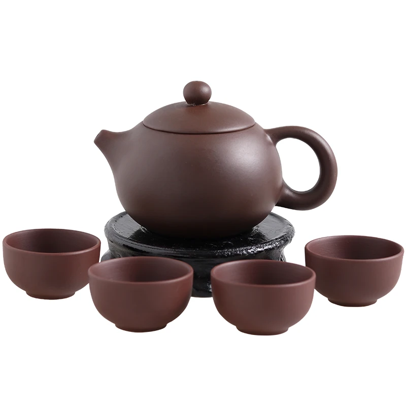 

2020 Handmade Purple Clay Chinese Teaset Tea Set [1 Zisha Teapot + 4 teacups] Yixing Teapot Drinkware Tea Pot Cup Set