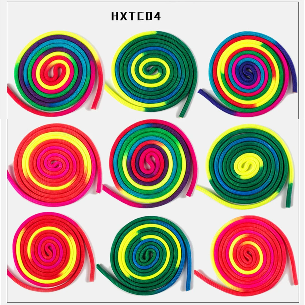Скакалка из полиэстера для йоги, тренировок, фитнеса, спорта, занятий в помещении и на открытом воздухе в радужных цветах для соревнований, художественной гимнастики.