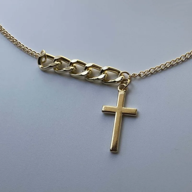 Простое Ожерелье многослойное ожерелье Женская цепочка с крестом женская