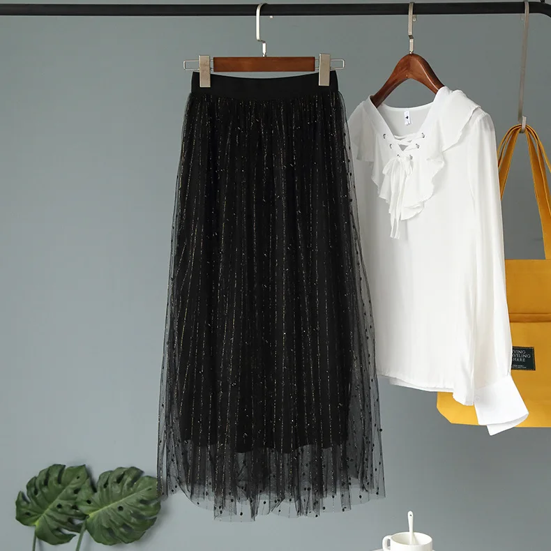 2020 новая весенне летняя одежда для женщин газовая юбка с двойными бусинами милая