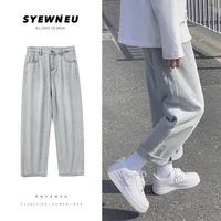 straight jeans mens fashion washed retro casual jeans pants men streetwear wild loose hip hop denim trousers mens s 2xl