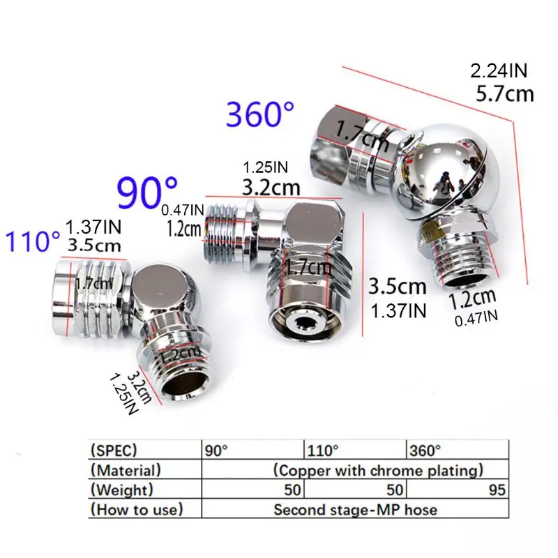 

90/110/360 Degree Swivel Hose Adapter 2nd Stage Scuba Diving Regulator Connector