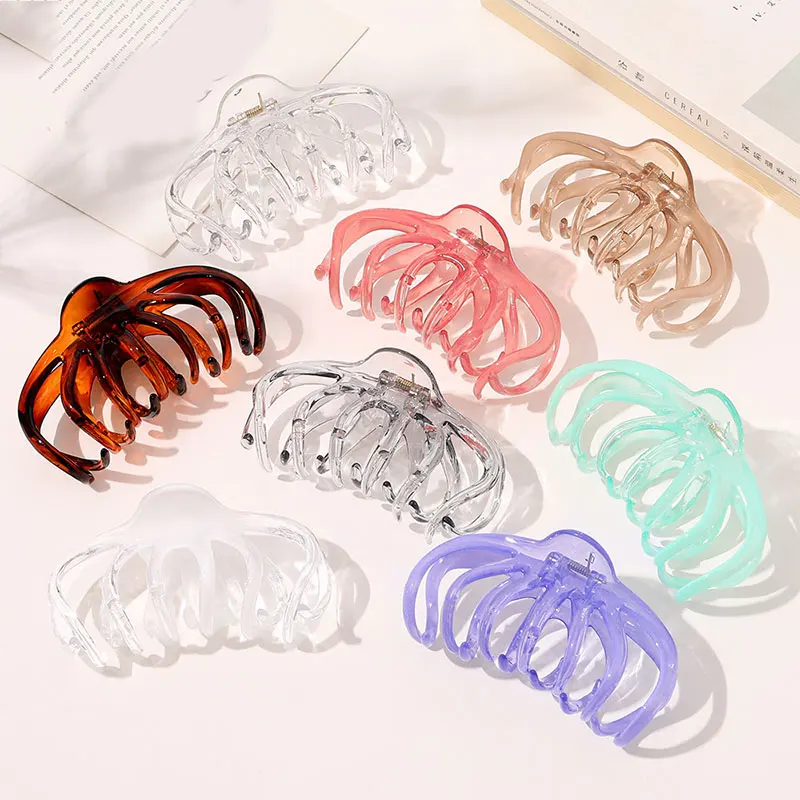 

Korean Acrylic Barrette Solid Color Transparent Hollow Hair Clip For Women Girls Hair Accessories Big Size Plastic Hair Claws