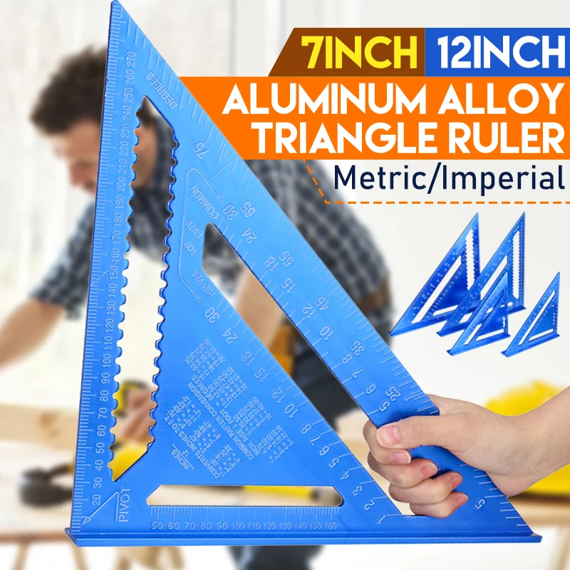 

7 inch 12 inch Metric Angle Ruler Triangular Measuring Ruler Aluminum Alloy Woodwork Speed Square Triangle Angle Protractor