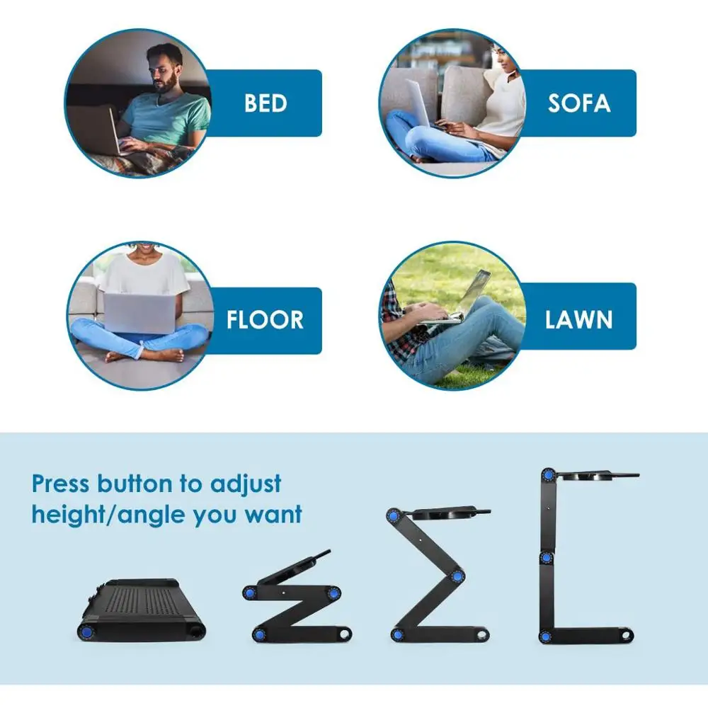 

Adjustable Laptop Table for Bed Portable Lap Desk Foldable Stand with Mouse Pad Multifunctional Notebook Holder for Sofa Office