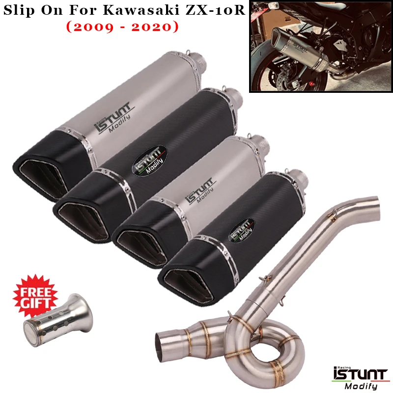 Slip On For Kawasaki ZX-10R zx10r 2009-2020 Motorcycle Exhaust System Modified Escape Muffler Whirl Middle Link Pipe Cat Delete