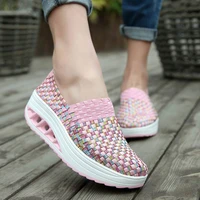 summer women shoes wedges increased thick platform shoes female woven breathable casual sneakers tenis feminino