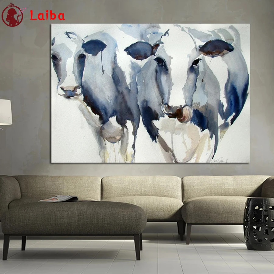 

Full square Round drill Diamond embroidery Abstract watercolor animal,cow 5D DIY diamond Painting Cross Stitch Rhinestone Mosaic