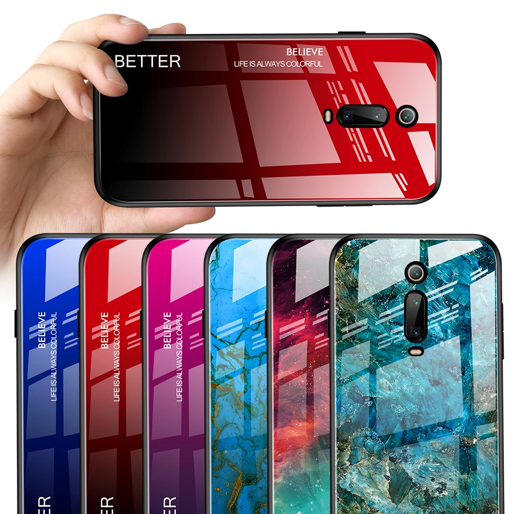 

Starry Sky Pattern Tempered Glass Phone Case For Xiaom Mi 9T Case Soft Frame Marble Hard Back Cover Capa For Mi 9T 9 9SE Funda