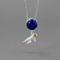 inature natural lapis lazuli space astronaut necklaces pendants 925 sterling silver chain necklace for women men choker jewelry