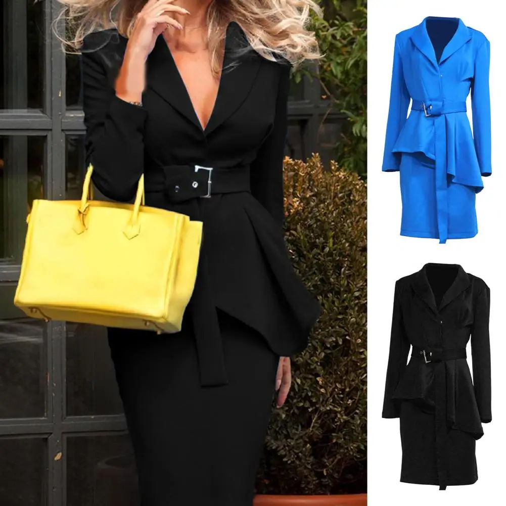 Suit Coat Skirt Turndown Collar Female Irregular Bottom Lace-up Blazer Skirt Suit Jacket Skirt Women Blazer Skirt 1 Set