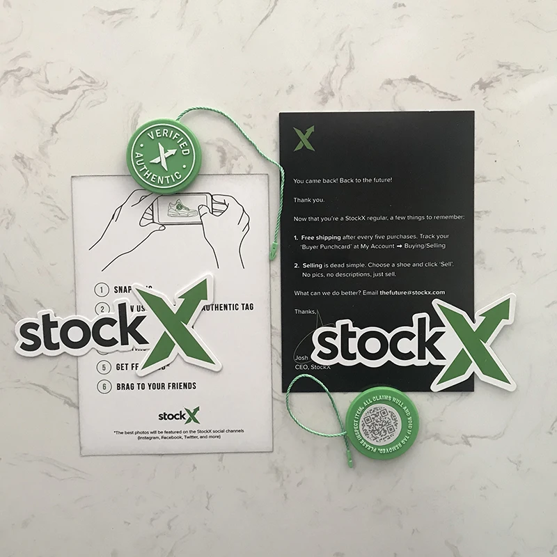 10set/lot 2020 Stock X Green Circular Tag Rcode Stickers Flyer Plastic Shoe Buckle Verified X Authentic Green Tag
