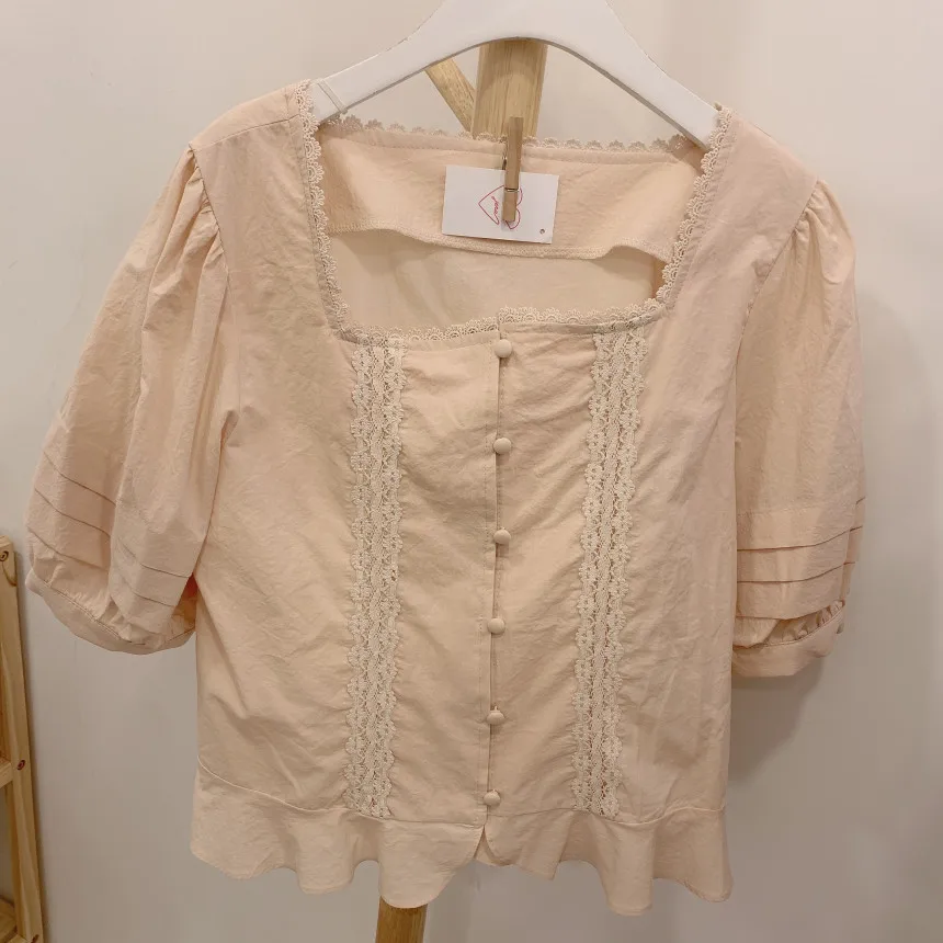 

Comelsexy Elegant Vintage Solid Blouses 2020 New Summer Korean Style Women Tops Square Collar Puff Sleeve Shirt Femme Blusas