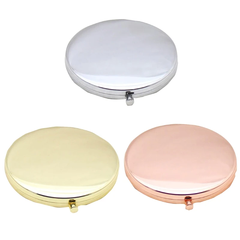 

1Pc Portable Makeup Accessories Solid Color Metal Round Case Double Side Pop-up Pocket Mirror Rose Gold Siliver