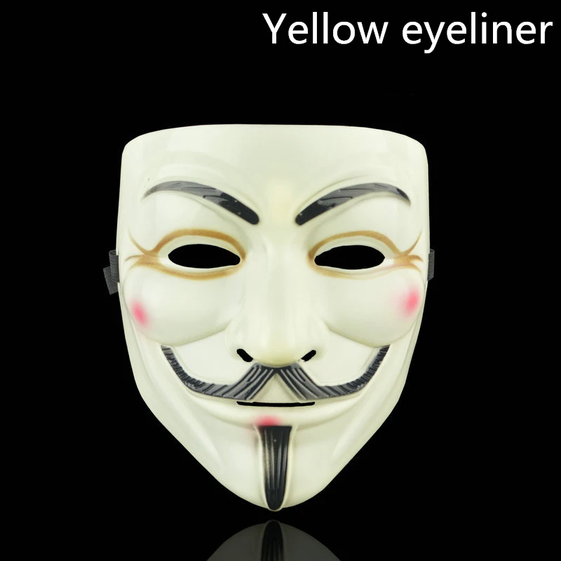 Yellow eyeliner Новогодний подарок декор рождество Маска для хэллоувечерние 1 шт./компл. V для вендетты маска Bape полная маска для лица анонимный парень Fawkes нарядное платье аксессуар для Маскарадного костюма, для взрослых, 7 - Цвет: Yellow eyeliner