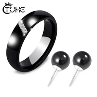 tuhe fashion women ceramic jewelry sets for women trendy jewelry 6mm smooth ceramic ring stud earrings cz jewelry female set