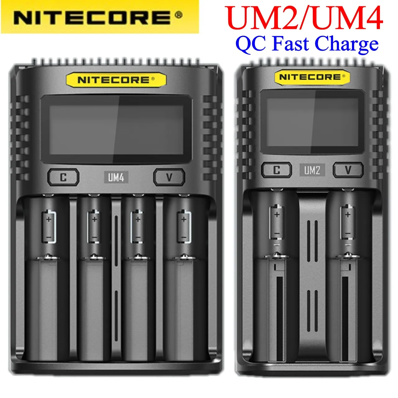 

NITECORE UM4 UM2 C4 VC4 LCD Smart Battery Charger for Li-ion/IMR/INR/ICR/LiFePO4 18650 14500 26650 AA 3.7 1.2V 1.5V Batteries D4