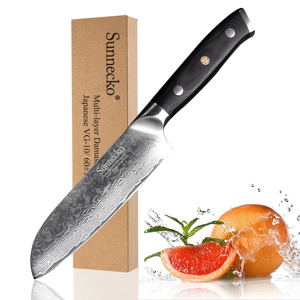 5 inch Santoku Knife SUNNECKO Премиум 7 ''/5'' нож сантоку дамасский японский VG10 стальные лезвия кухонные ножи шеф-повара G10 Ручка острый нож для мяса фруктов - Цвет: 5 inch Santoku Knife