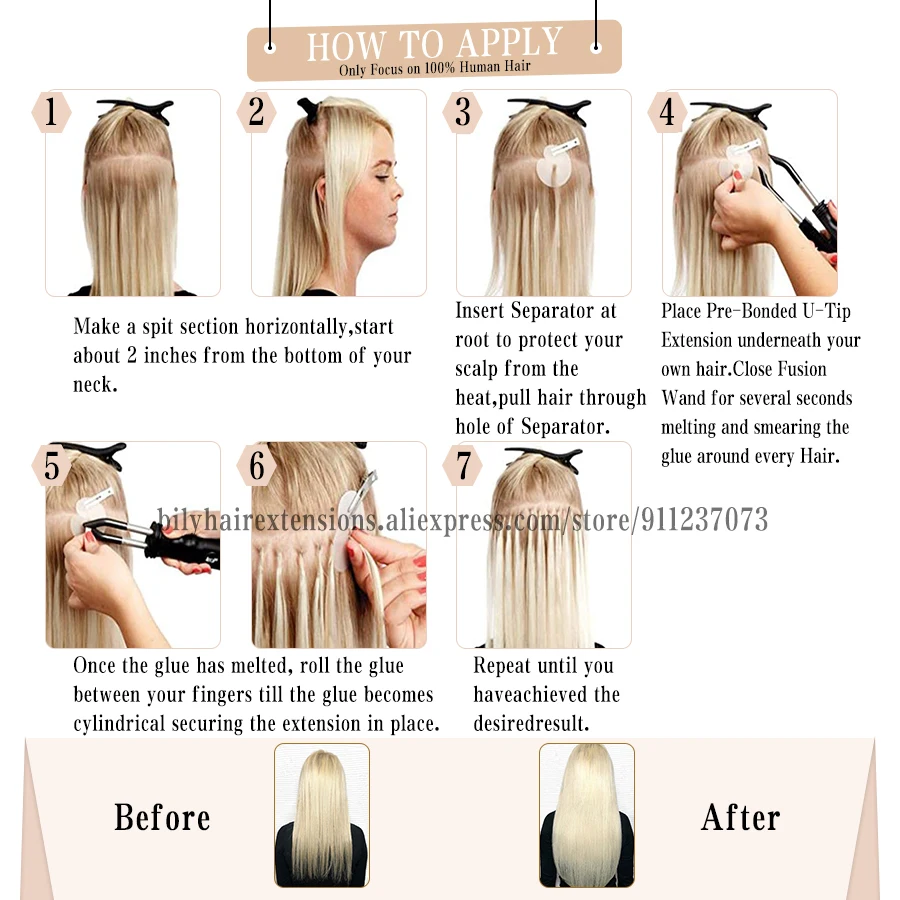 

BILY 20'' 1g/s Nail U Tip Human Hair Extensions Machine Remy Natural Wave Pre-bonded Fusion Keratin Hair Extensions For Salon