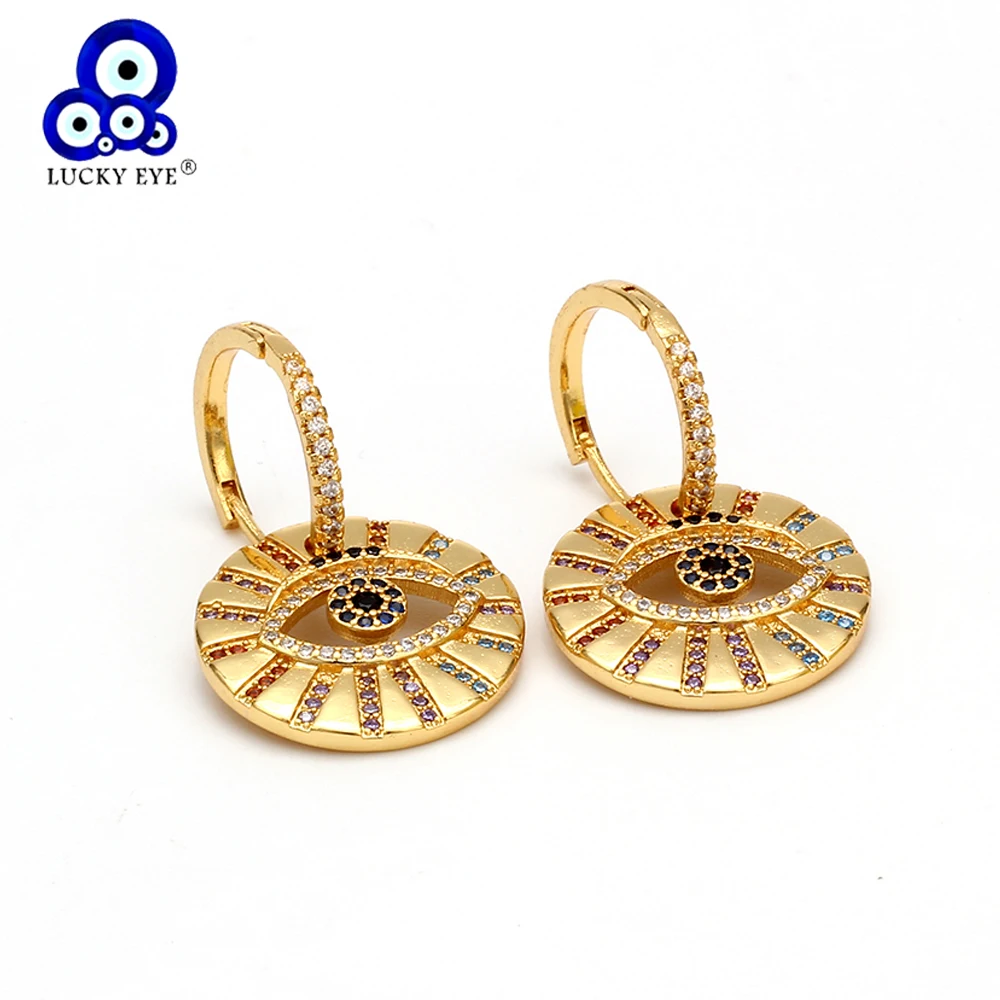 Большие висячие серьги Lucky Eye золотистый и серебристый цвета с микрозакрепкой