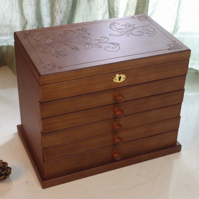 New 6-Layer Wooden Jewelry Box Jewelry Display Large Capacity Princess Jewelry Storage Gift Box Multi-layer Lily/glossy