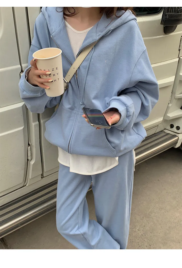 

Комплект из двух предметов, Женский Повседневный однотонный спортивный костюм большого размера с капюшоном, женский спортивный костюм с дл...