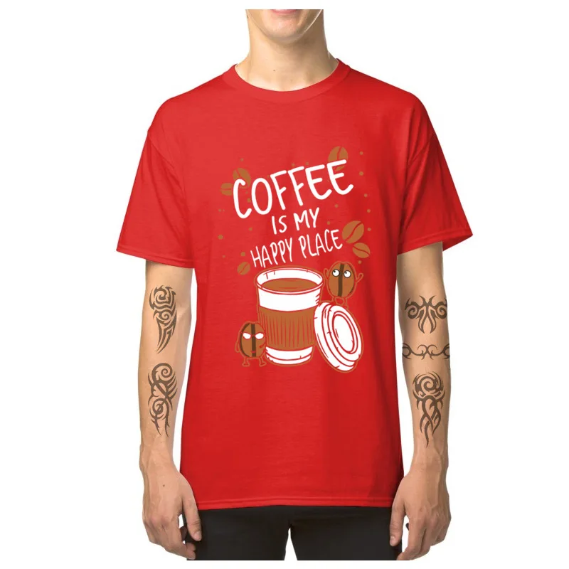 Мужская футболка Geek Coffee Is My Happy Place футболки для напитков 100% хлопок с принтом