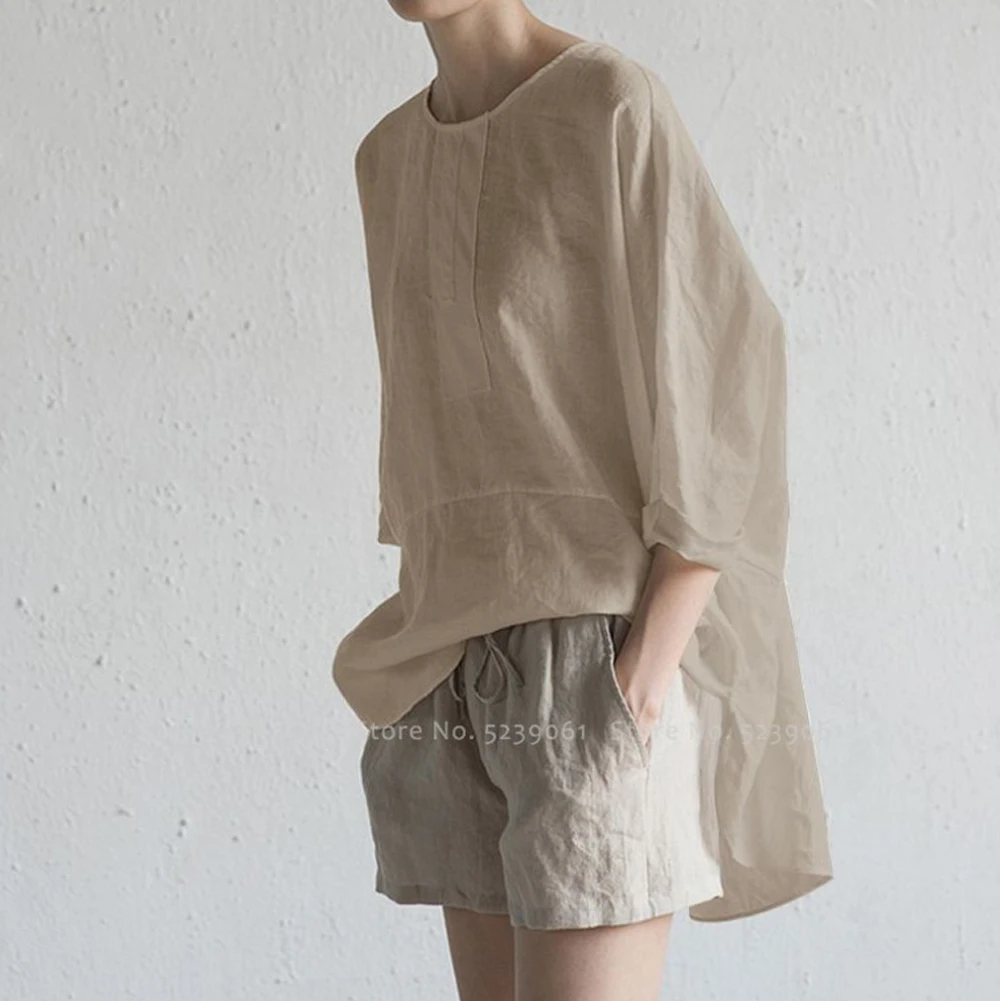 

Women Men Cotton Linen Tee Tops Chinese Style Zen Tea Casual Shirts Loose Blouse Medieval Retro T-shirt Solid Color Robes Gown