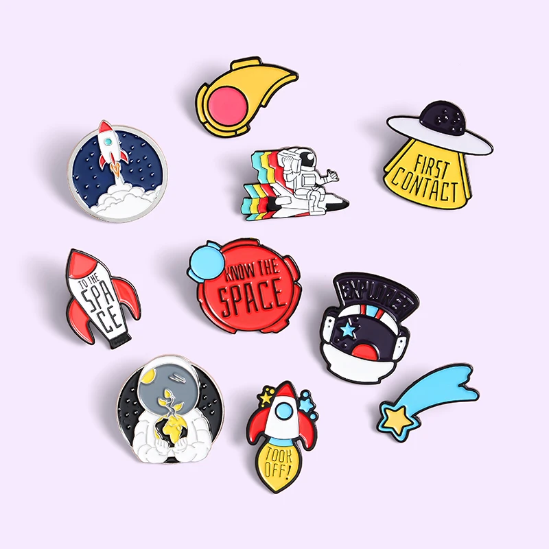 KNOW THE SPACE FIRST CONTACT SET Creative cartoon brooch pin badge Fun Spaceship UFO Astronaut Series hat jewelry gift | Украшения и