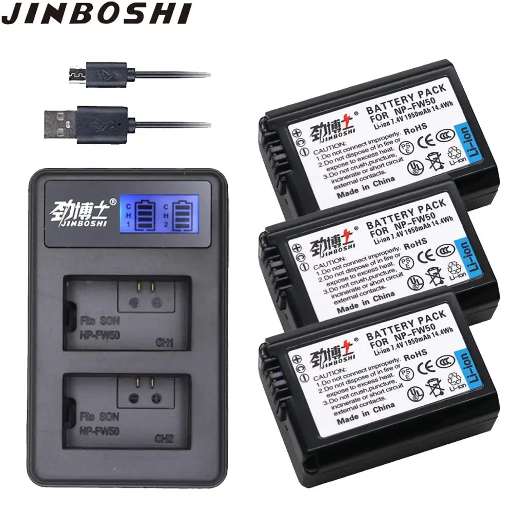 3 шт. для Sony NP-FW50 NP FW50 аккумулятор + зарядное устройство USB A6000 NEX-7 NEX 5N F3 NEX-3D NEX-3DW Alpha 7R