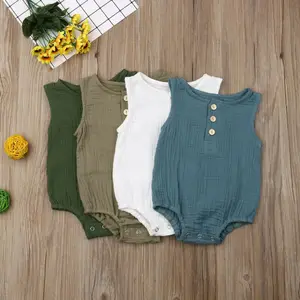 2019 New solid Toddler Baby Girl Kid Sleeveless O Neck Cotton Romper Jumpsuit Outfit Summer Clothes 