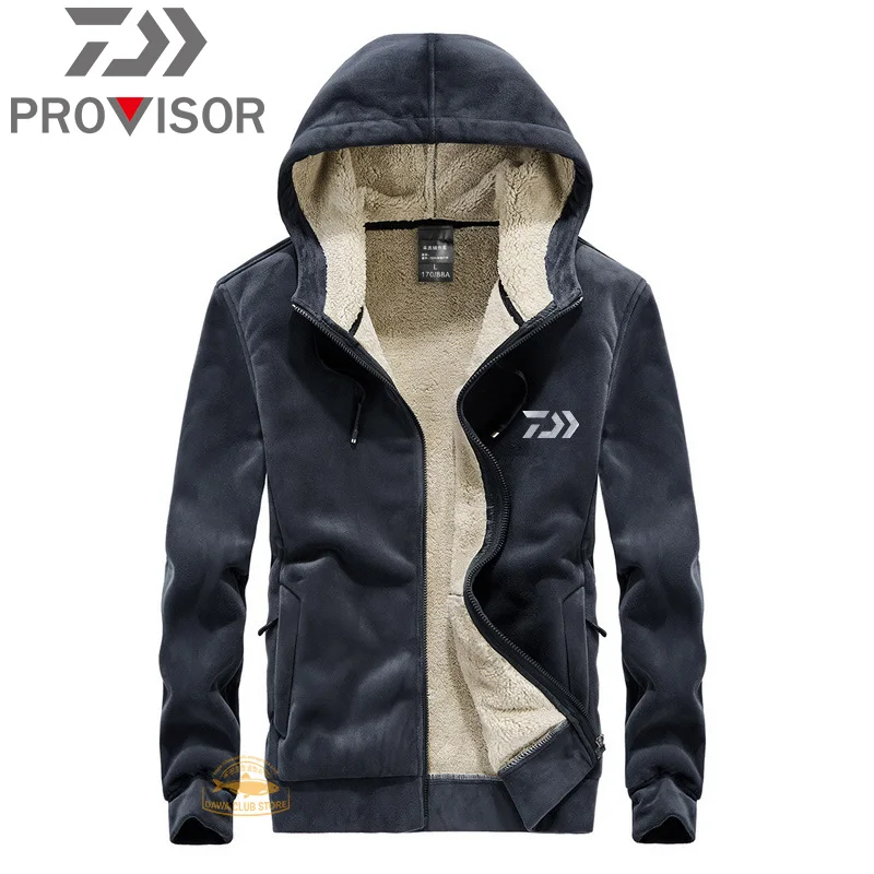 

Winter DAIWA Fishing Clothes Men's Sports Hooded Thickening Plus Velvet Fishing Jacket Outdoor Slim Thickening Fishing Jacket