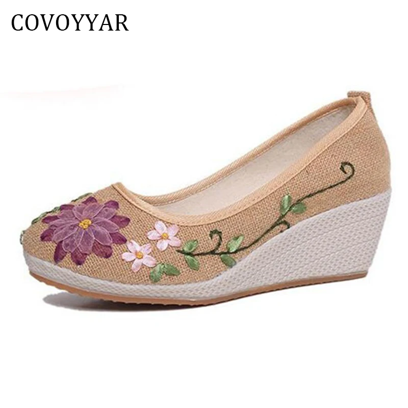 Женские туфли-лодочки с вышивкой на танкетке круглым носком большие размеры до 40