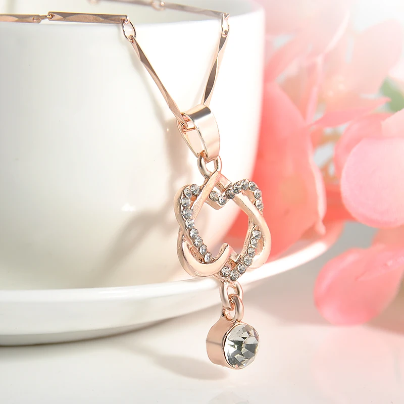 Новые шармы женские двойное сердце стразы ожерелье ожерелья и кулоны ювелирные