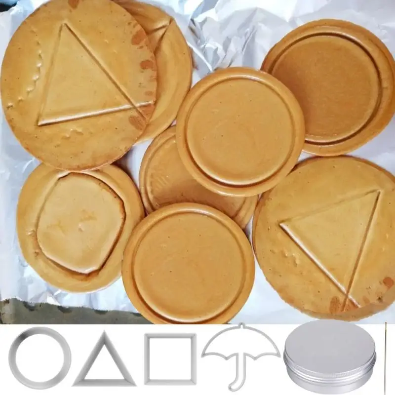 

Korean Squid Game Peripheral Cookie Cake Mold Dalgona Biscuit Cutter With Box Sugar Pie Game DIY Sugar Candy Making Tools Ppopgi
