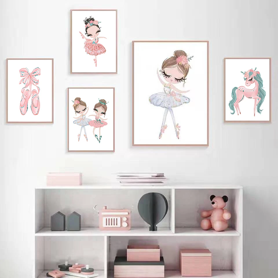 Постер балерины девочки Единорог Лебедь нордическая детская комната настенные