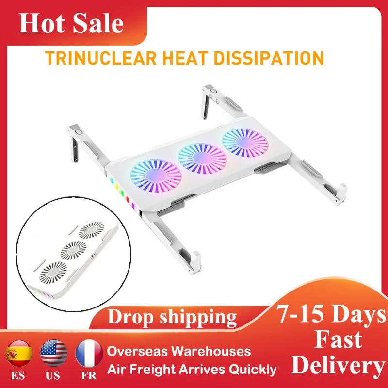 

Folding Laptop Cooling Pad Portable Stand with 3 Quiet RGB Light Fan Heat Sink Bracket for Laptop within 18 Inch Notebook Cooler
