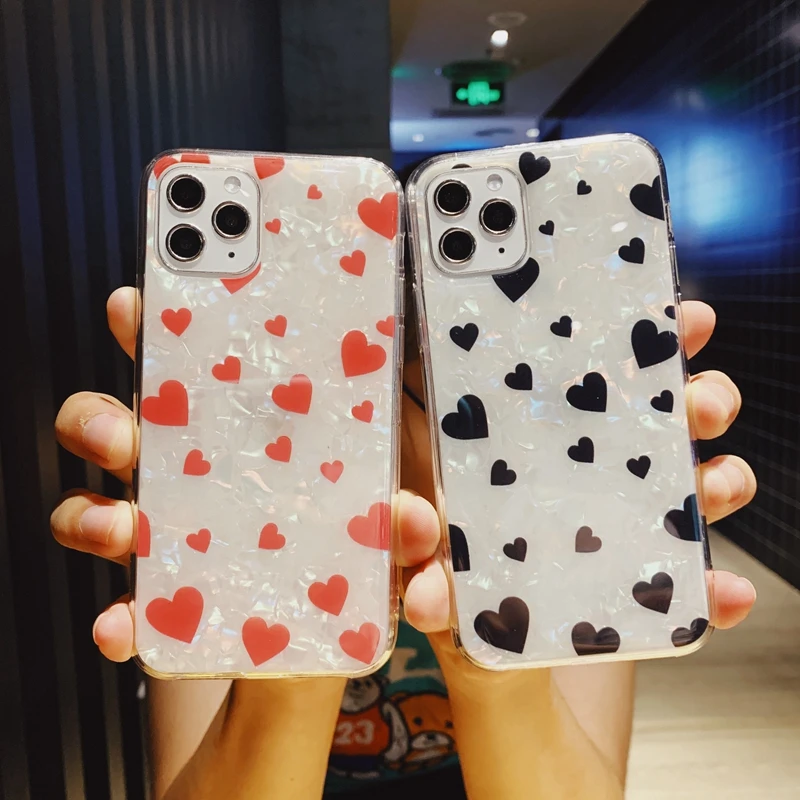 Прозрачный мягкий чехол из ТПУ с блестящим узором в виде сердечек для iPhone X XR XS 11 Pro