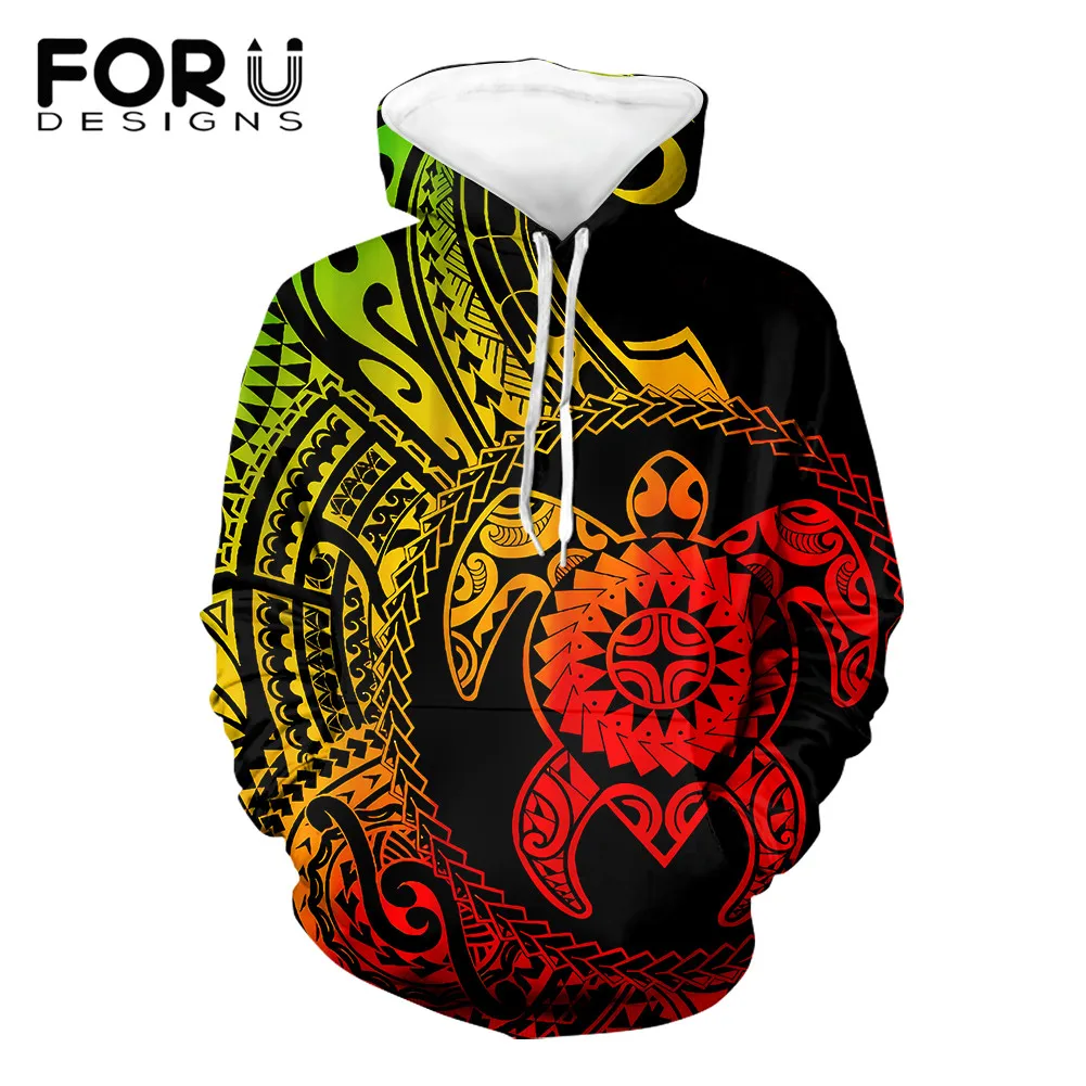 

FORUDESIGNS Hawaii Polynesian Pattern Fashion Long Sleeve Hoodies for Men Oversized Loose Pullovers Tops Male Casual Sweatshirts