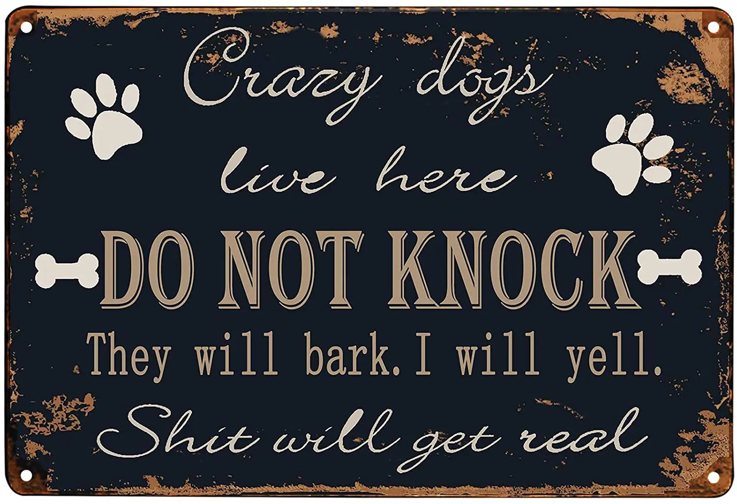 

TISOSO Crazy Dogs Live Here Do Not Knock Sign Reto Vintage Metal Tin Signs for Lawn Garden Yard House Room Signs 8X12Inch
