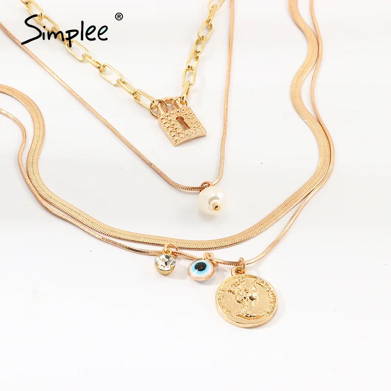 Simplee Golden chain pendant necklace Fashion jewelry lock eye women long Streetwear party charm accessories 2020 | Украшения и