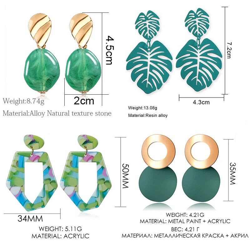 

Korean Statement Earrings For Women 2020 Fashion Vintage Green Arcylic Gold Geometric Tassel Drop Earings Female Brincos Jewelry