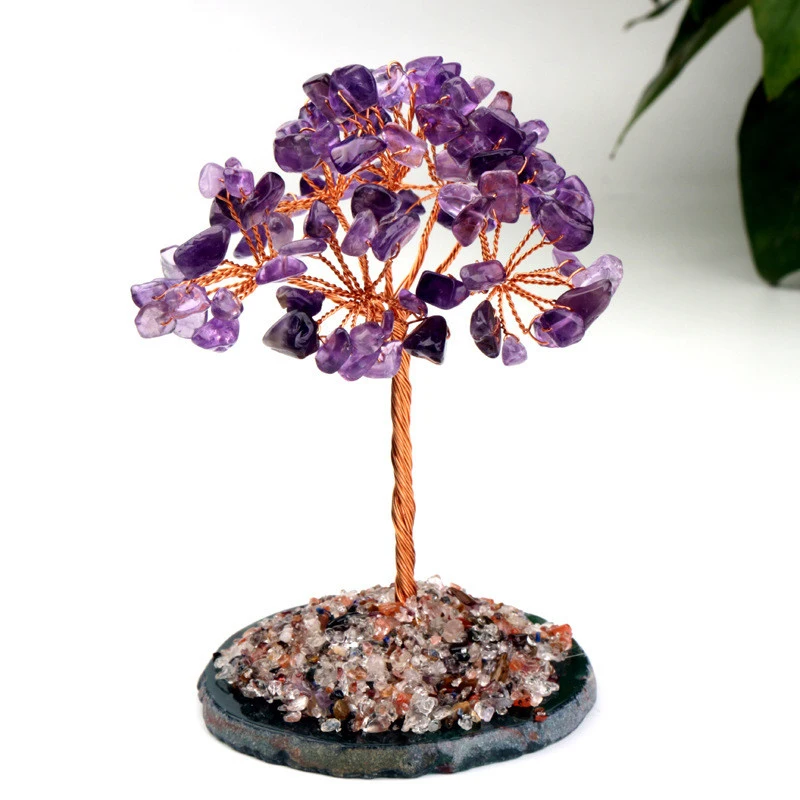 

Натуральный кристалл дерево аметист розовый кварц Аквамарин счастливое дерево украшение