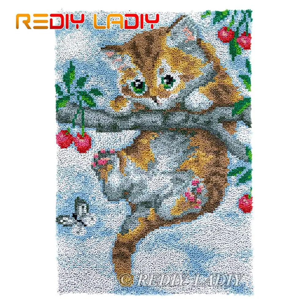 

Latch Hook Rug Naughty Cat Chunky Yarn Tapestry Kits Crocheting Cushion Mat DIY Carpet Rug Needlework Hobby & Crafts 58*85cm